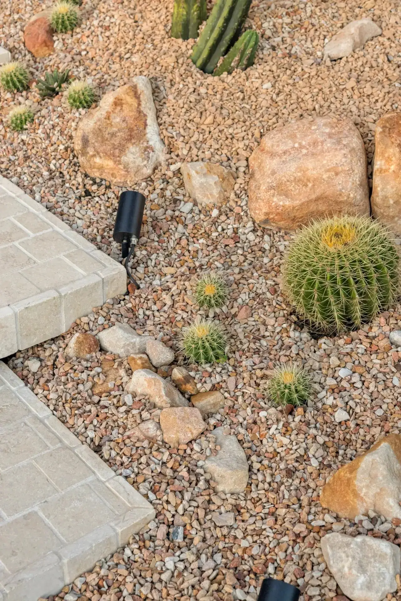 Aerial view of a complete Salt Landscaping project with pool, paving, decking and planting